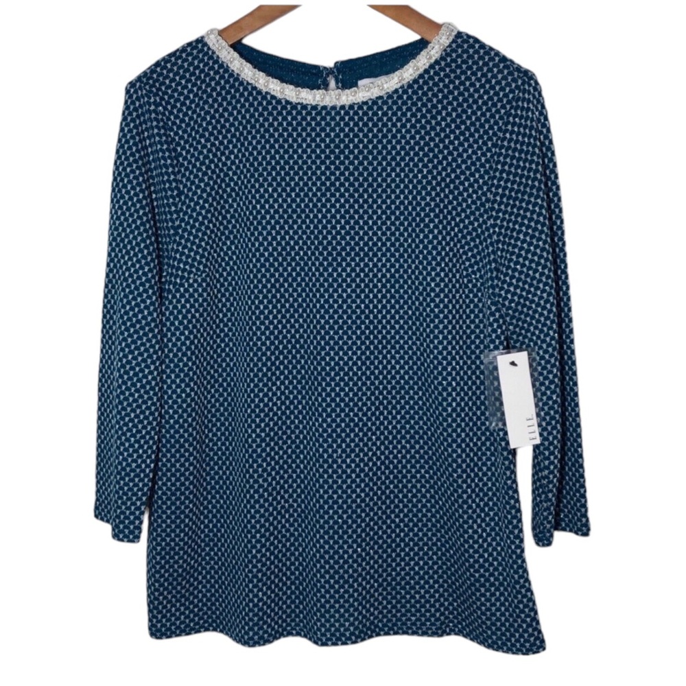 New Elle Sweater with Pearl and Lace Collar Trim Womens Size L